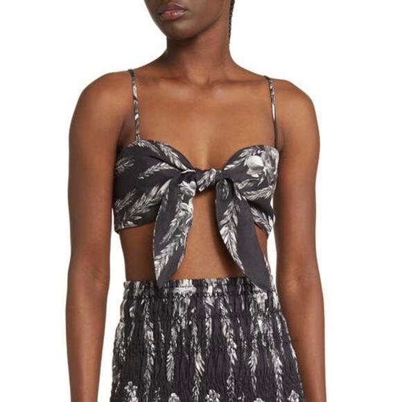 ALLSAINTS Riah Mia Bandeau Top Women 8 Black white Tie Front Vacation Travel NEW - Picture 1 of 16